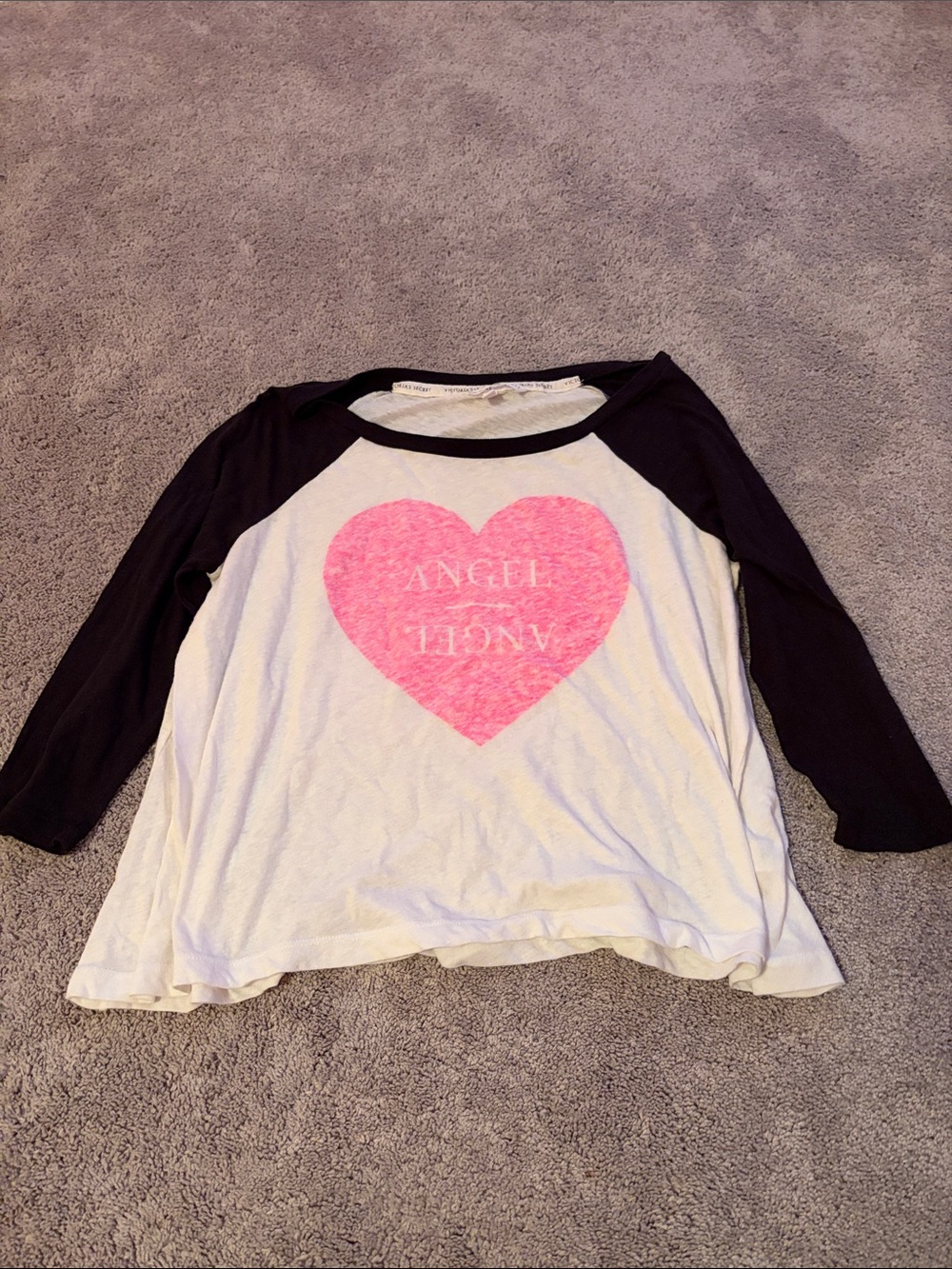 Victoria’s Secret Black & White Raglan Top with Pink Heart
